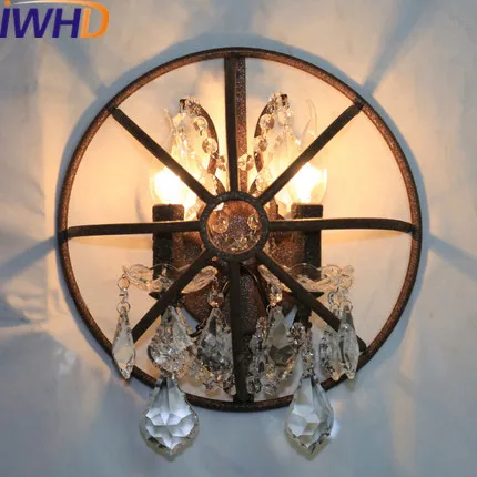 

IWHD 2 Heads Semicircle Vintage Wall lamp Loft Style Industrial Retro Iron Wall Lamp Bedroom Crystal Wanglamp Home Lighting