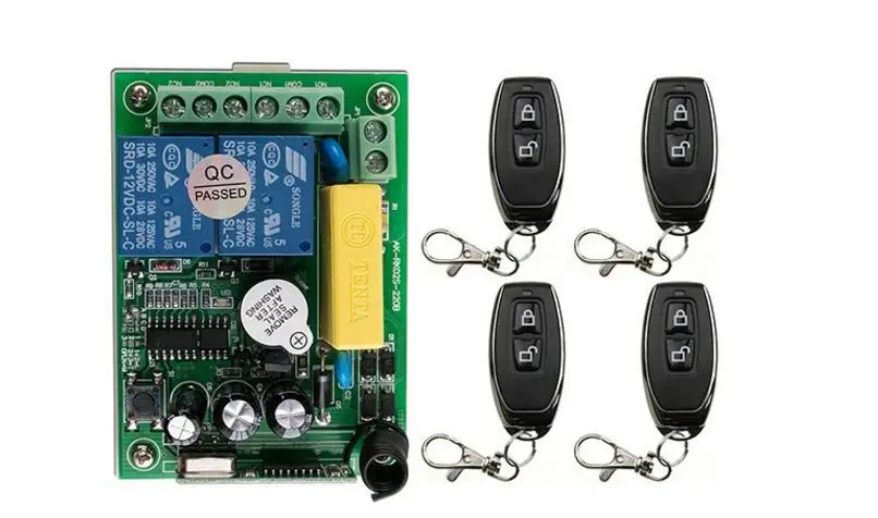 

New AC220V 10A 2CH 2Channe RF Wireless Remote Control Switch teleswitch With 4*metal Transmitter For Learning code