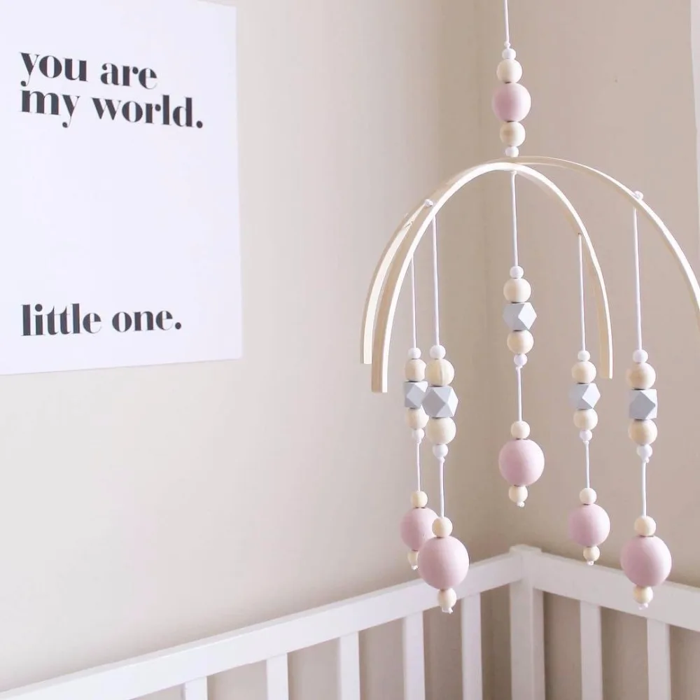 

Nordic Baby Rattles Mobiles Cot Crib Hanging Toys Wood Beads Bed Bell Wind Chimes Tent Kids Room Decoration Wooden Ornament Gift