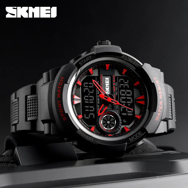 

SKMEI Big Dial Military Style Men quartz watch 50m Waterproof Multifunction sport electronic watches Digital erkek kol saati