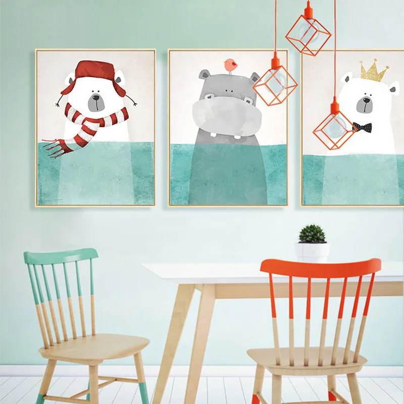 Nordic Cartoon Animals Bear Canvas Wall Art Prints Painting Posters and For Kids Pictures Home Decor | Дом и сад
