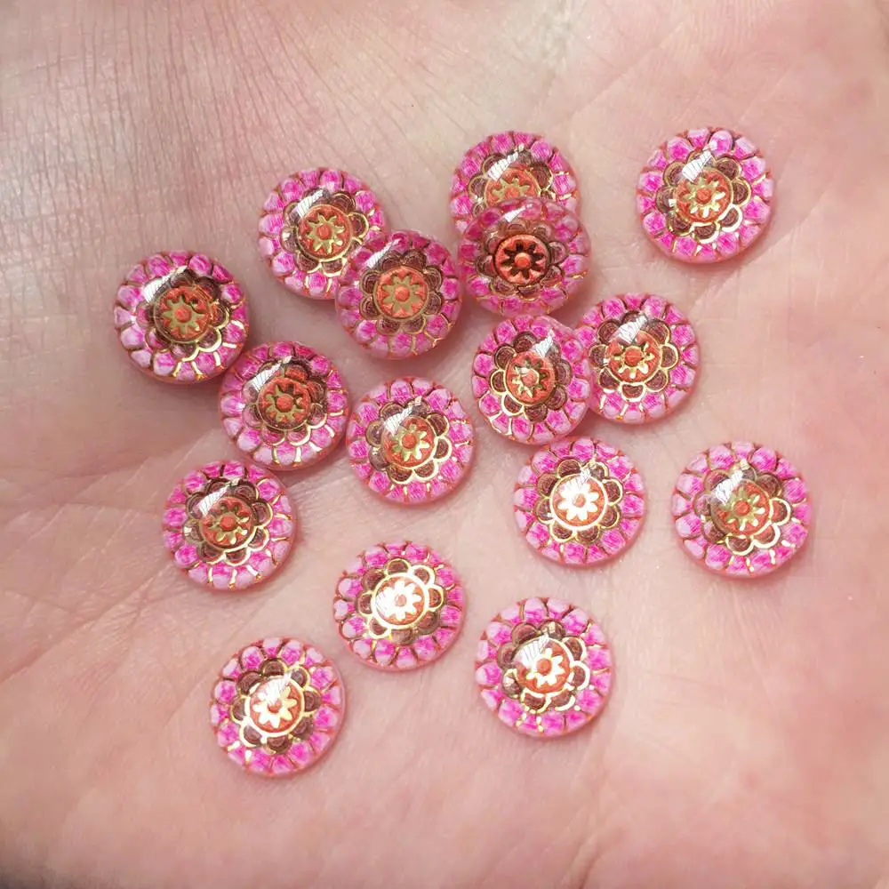 라운드 컬러풀 플라워 플랫 백 라인스톤 아플리케, DIY 웨딩 스크랩북 공예, SW41, 수지 10mm, 80 개, 신제품