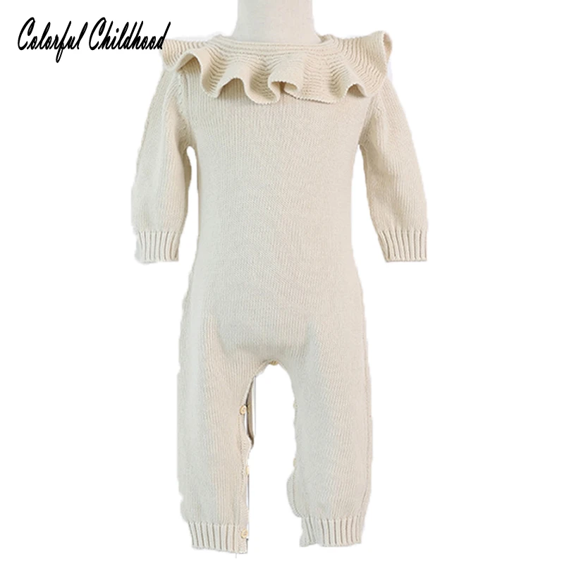 

Sweet ruffles collar romper baby long sleeve knitted overalls boy/girls jumpsuit cotton newborn toddler baby clothes spring autu