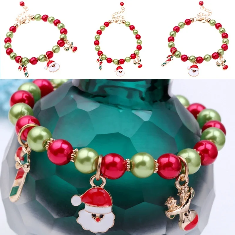 

Christmas Natural Stones Colorful Simulated-pearl Beads Charm Bracelets Elastics Rope Bracelets & Bangles Women Jewelry