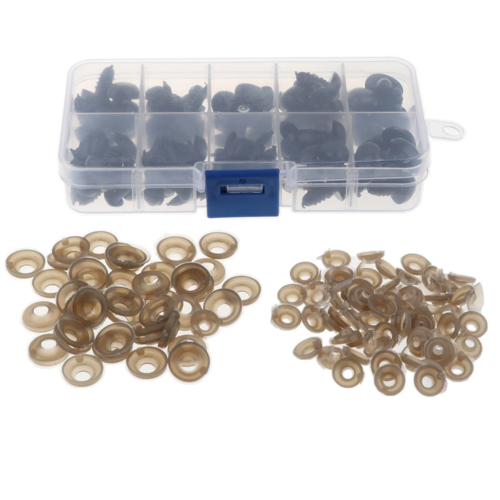 Box of 100 Pieces 7-13mm Plastic Safety Eyes Noses with Washers for Puppet Bear Doll Animal Stuffed Toys DIY Sewing Craft Black