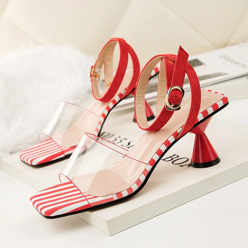 striped high heels
