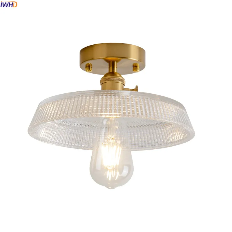 

IWHD Loft Industrial Vintage Ceiling lamp Glass Hallway Balcony Porch Nordic Modern Copper Ceiling Lights Plafon Lampara Techo