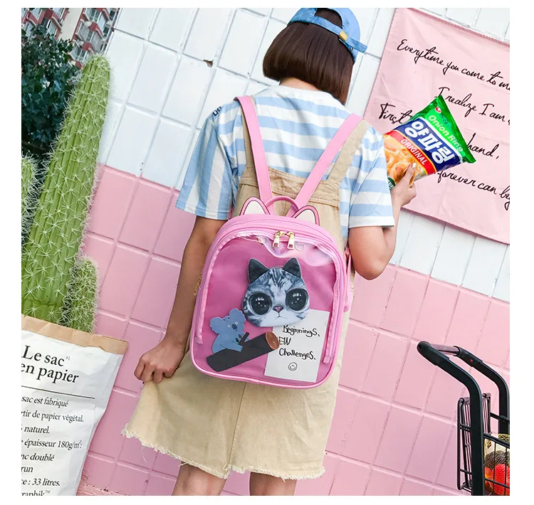 Прозрачный женский рюкзак милый кот Ita сумки розовые школьные сумки для подростков девочек желе Bookbag kawaii Mochila Feminina Rugzak розовый