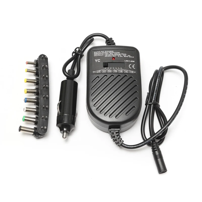 

Universal 80W Laptop Car Charger Adapter Power Supply Adjustable Power Set 8 Detachable Plug