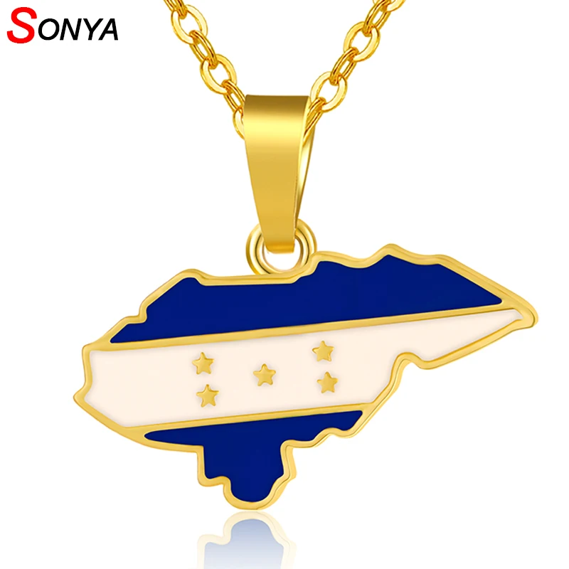 

SONYA New Honduras Map and Flag Pendant Necklaces For Women/Men Gold Color Honduras Country Jewelry Patriotic Gifts