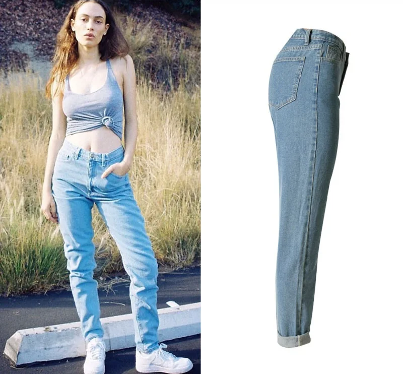 Высокая уличная голубая легкая прямая нога с высокой талией бойфренд джинсы Femme Мешковатые Свободные джинсы женские