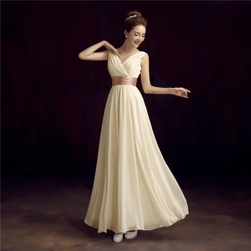 

Sweet Memory Royal Blue Dress Long Bridesmaid Dress Cheap Chiffon V-neck Elegant Prom Party Formal Gown Custom Made SW180314