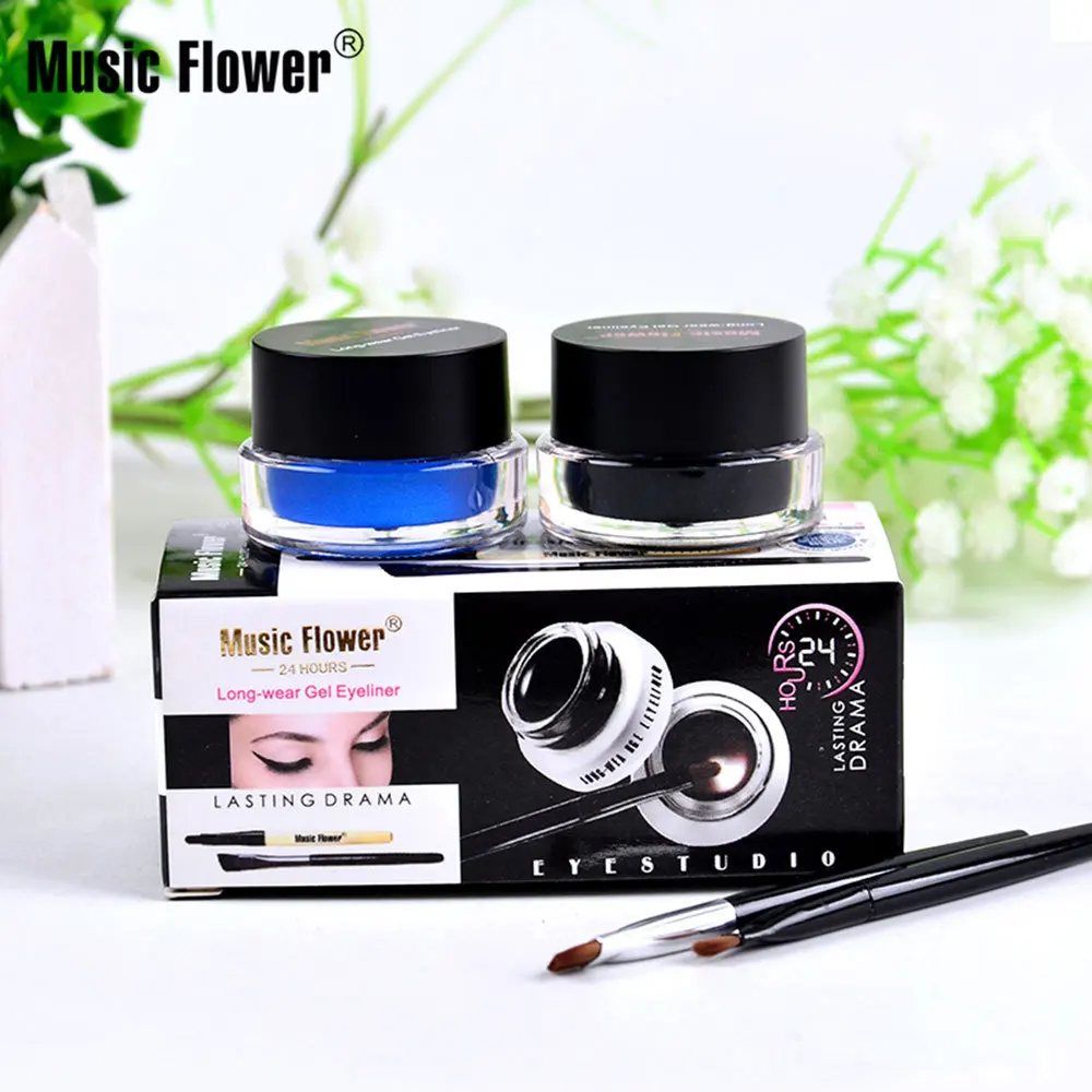 Music Flower Eye Makeup 2 in 1 Brown Black Gel Eyeliner Cream Water-proof Creamy Texture Eye Liner Set With Brushes