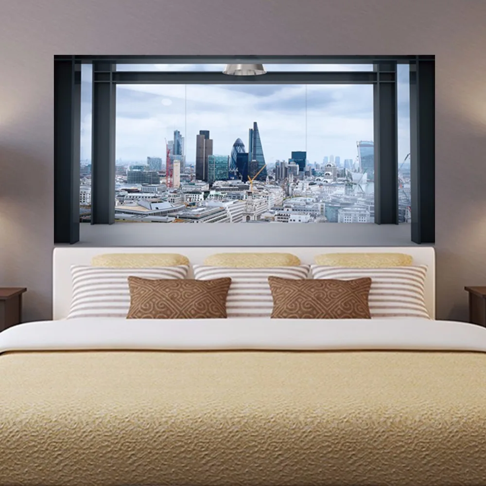 

New Brief Style Creative City View Bed Headboard Wall Sticker Wallpaper Wall Decal Bed Bedside Bedroom Home Decoration Xv006