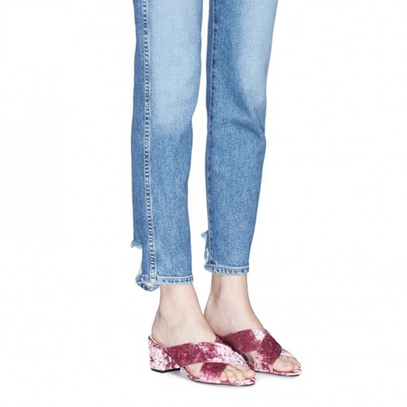 old_pink_velvet_mule_heels_open_toe_block_heels_sandals_1_