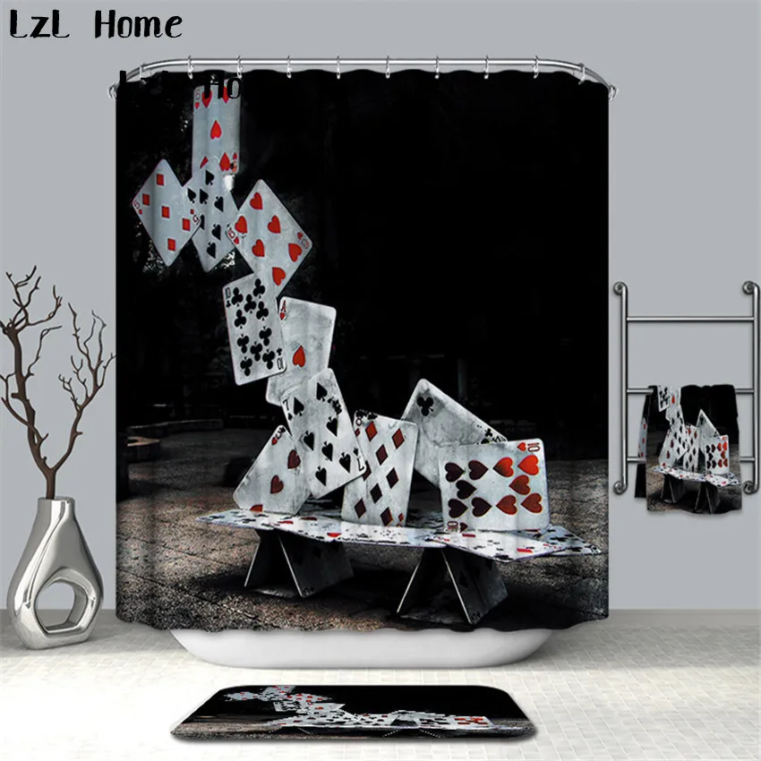 

LzL Home Creative Magic Poker Artistic Pattern Shower Curtain Waterproof Polyester Fabric Curtain For Bathroom Six Size Curtains