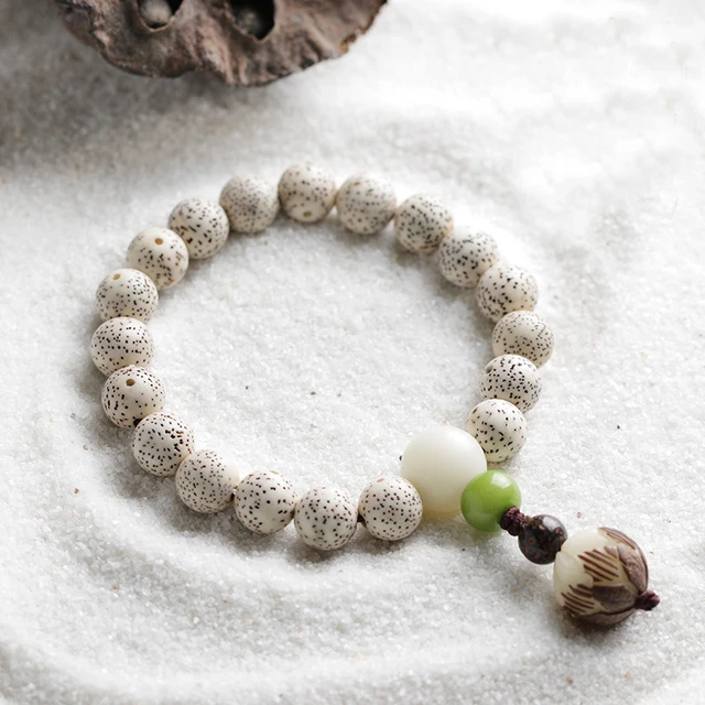 Tibetan Buddha Mala Beads Bracelet Cream Lotus Natural White Bodhi Tibetan Buddha Mala Beads Bracelet Cream Lotus Natural White Bodhi Seed Olive Nut Rosary Uni Prayer