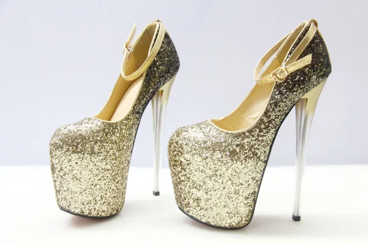 Женские туфли на очень высоком каблуке 19 см женские туфли-лодочки на тонком каблуке градиентного цвета туфли с закрытым носком и блестками пикантные вечерние туфли размеры 34-47