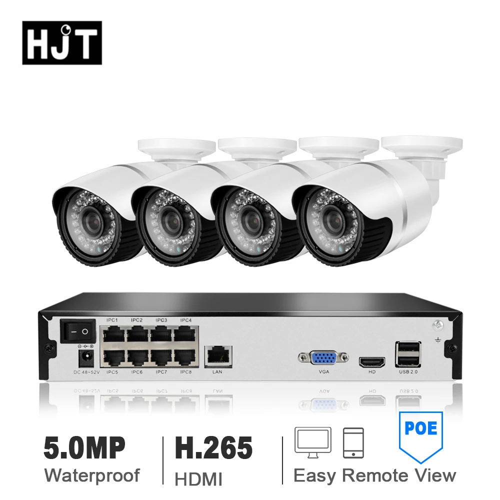 

HJT 4CH H.265 5.0MP Cameras System POE NVR Surveillance Kit Security CCTV Set Outdoor IP Camera Indoor