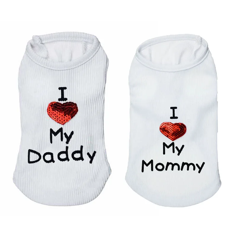 Sqinans 1 шт. I Love My DAD Mommy Одежда для собак XXS/XS/S/M/L рубашка щенка украшенная сердечками