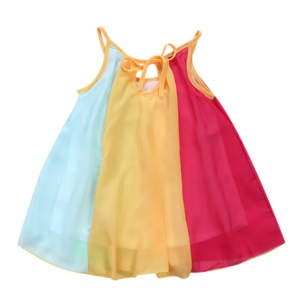 Детское платье для девочек; летняя одежда для маленьких девочек; шифоновое платье принцессы без рукавов для маленьких девочек; радужные платья на бретельках; Vestido