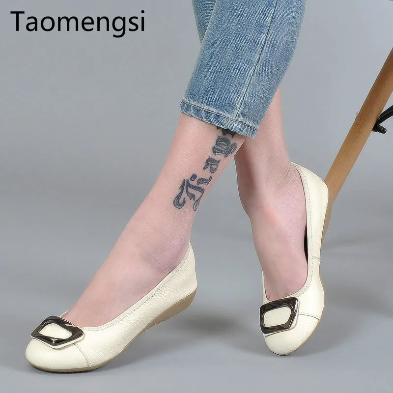 

Taomengsi leather comfortable large size flat bottomed flat sole women's shoes size 34-43