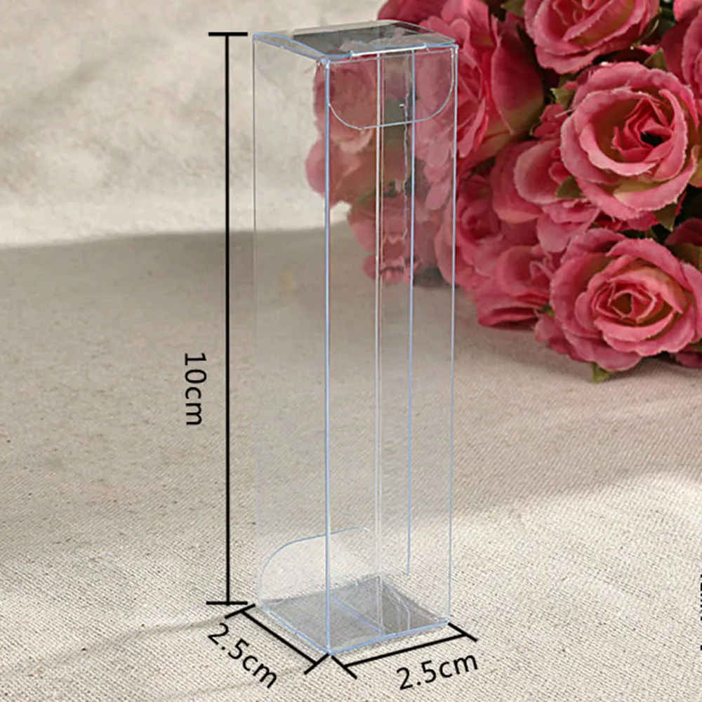 

50Pcs/Lot 2.5*2.5*10cm 0.98"x0.98"x3.94" DIY Flower Crafts Poly Event Pack Boxes Clear Plastic PVC Box For Weeding Favor Gifts