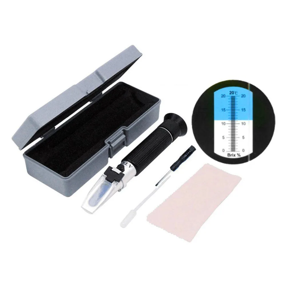 preço 1 pcs 0 20% Handheld Mel Solução de Açúcar Sacarímetro Brix Refratômetro Doce Suco de Frutas água Concentração Metros Venda