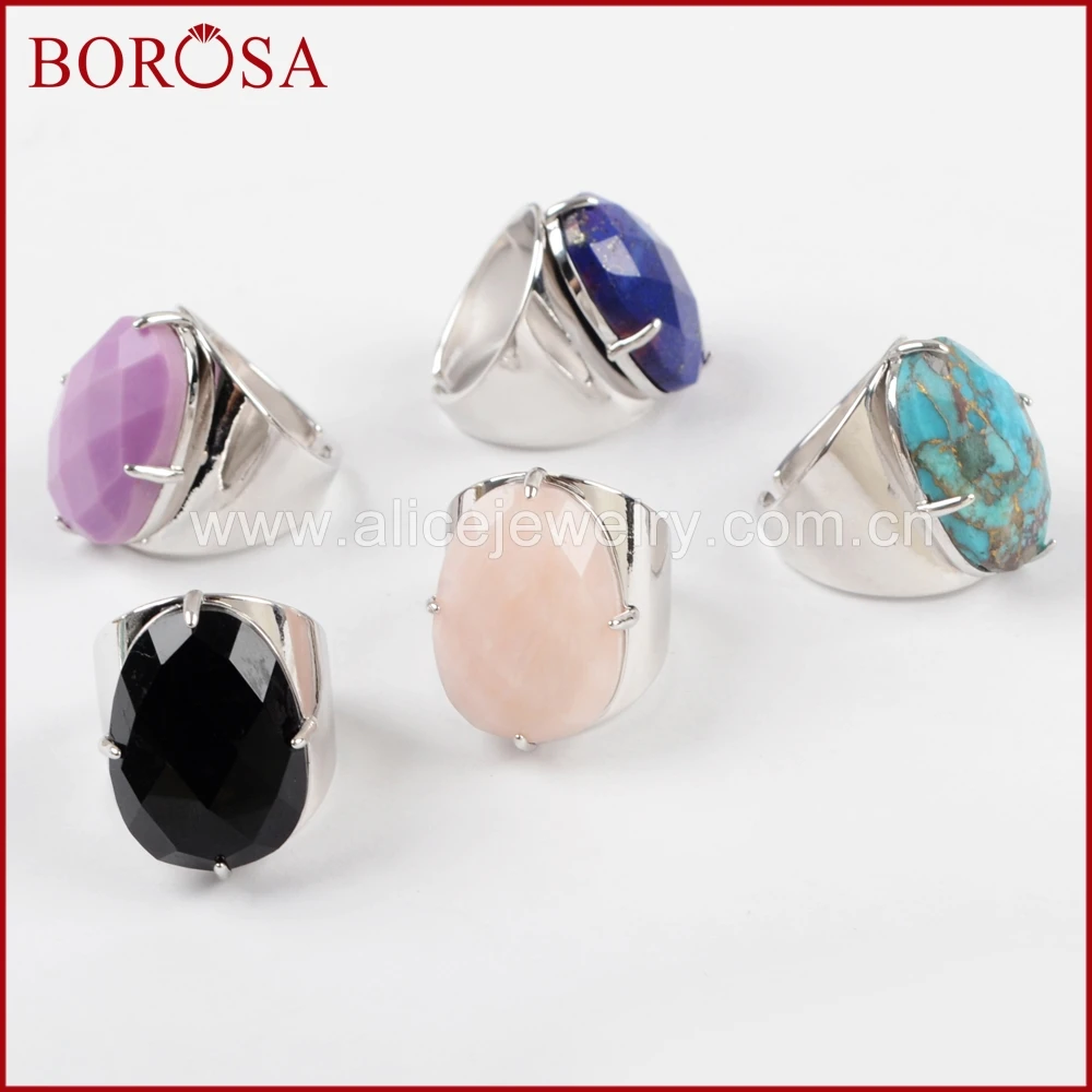 5 шт. серебряное кольцо в форме яйца BOROSA граненое с разноцветными натуральными