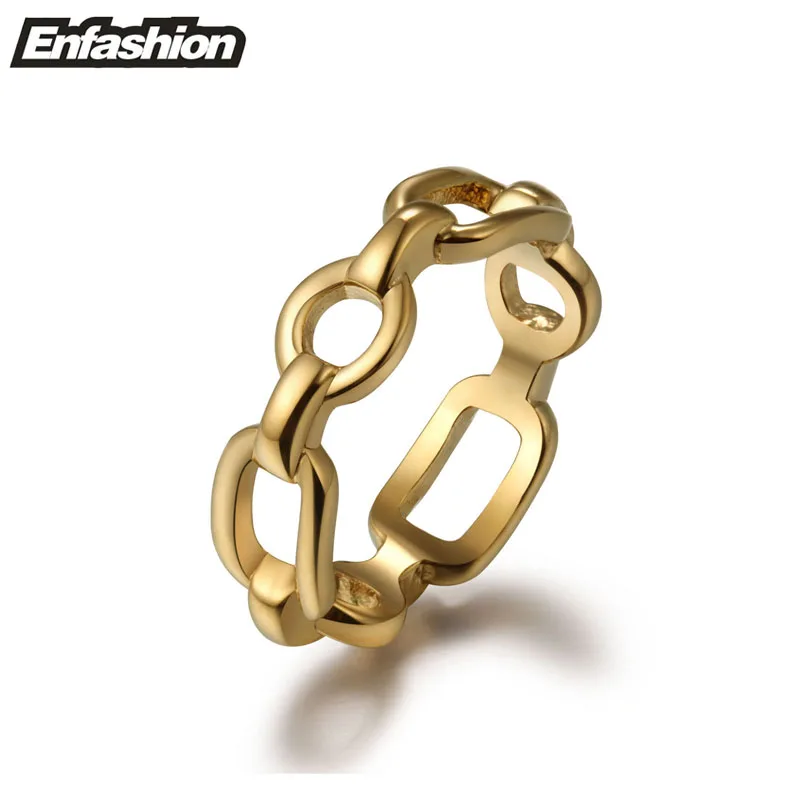 Fashion structured chain ring punk link chain finger ring 18K rose gold