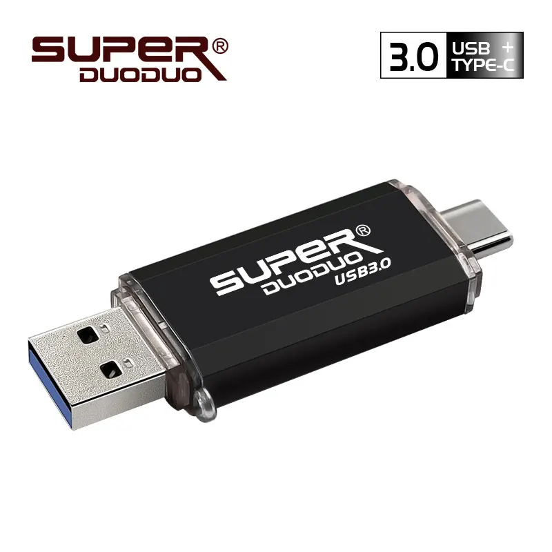 Флеш-накопитель OTG USB 3,0, флеш-накопитель, 128 ГБ, Тип C, Micro Usb накопитель, 16 ГБ, 32 ГБ, 64 ГБ, флешка для устройства type-C - Цвет: black