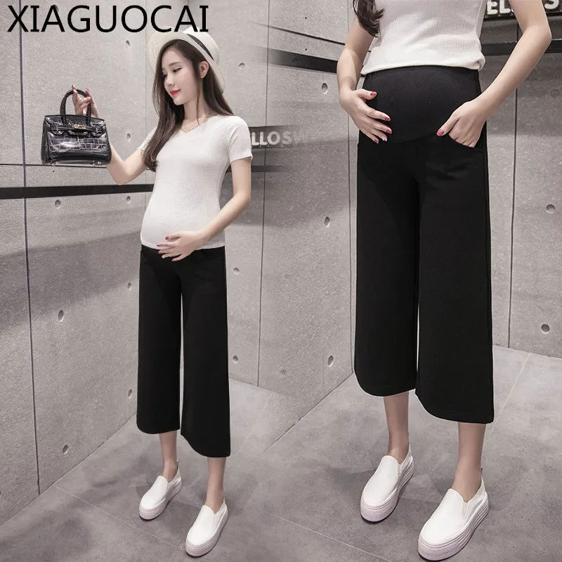 Maternity Clothes Calf Length Wide Leg Pant Elastic All match Waist ...