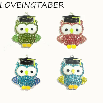 

Newest ! 43MM*35MM 10pcs/lot Graduation Owl Rhinestone Pendants