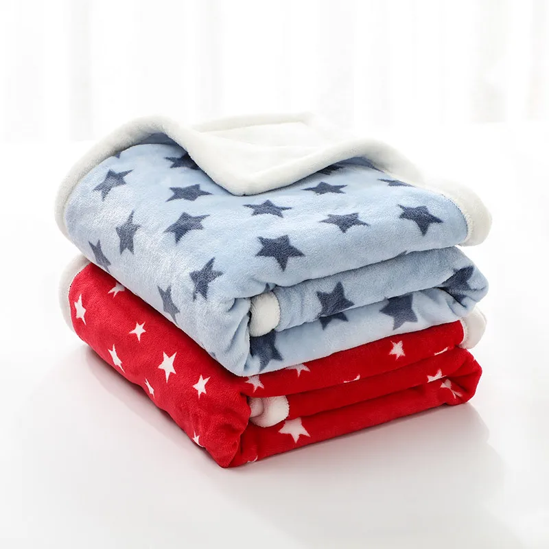 

Winter Baby Blanket Double Layers Baby Blankets Newborn Thick Warm Infant Blankets Bedding Quilt Flannel Stroller Cover Stars