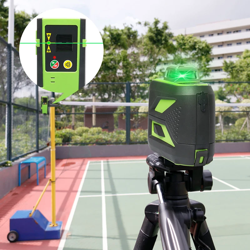 Huepar 12 Lines 3D Cross Line Laser Level Self-Leveling 360 Vertical & Horizontal Green Beam USB Charge Use Dry & Li-ion Battery