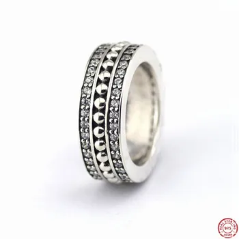 

Forever Signature Wide Rings for Women 925 Sterling Silver Jewelry Feature Two Lines Clear CZ & Single Line Beaded Silver FLR063