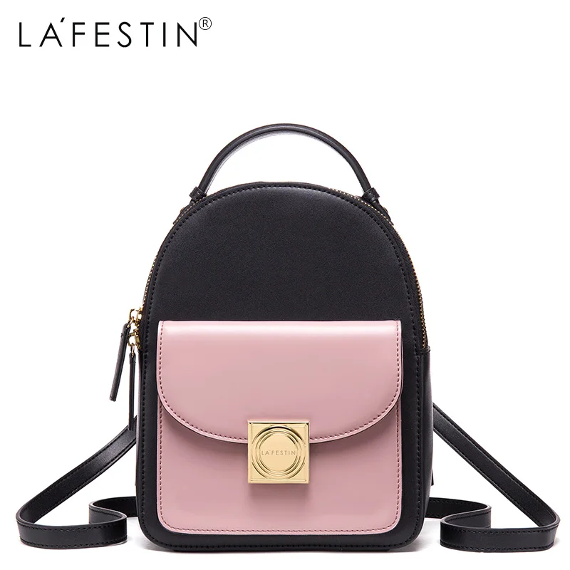

LAFESTIN Leather Backpack Women Zipper Style Patchwork Backpack Girls School Bags Genuine Leather Back Backpack Mochilas