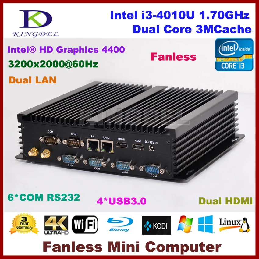 Микро настольный компьютер Intel Core i3 4010U Dual lan 2 HDMI 6 COM rs232 Wi-Fi 4G RAM + 1T HDD встроенный ПК