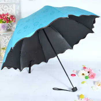

2017 New Sunny and Rainy Umbrellas For Women Waterproof Lady Princess Magic Flowers Red Umbrellas Three-folding Stretch Parasol