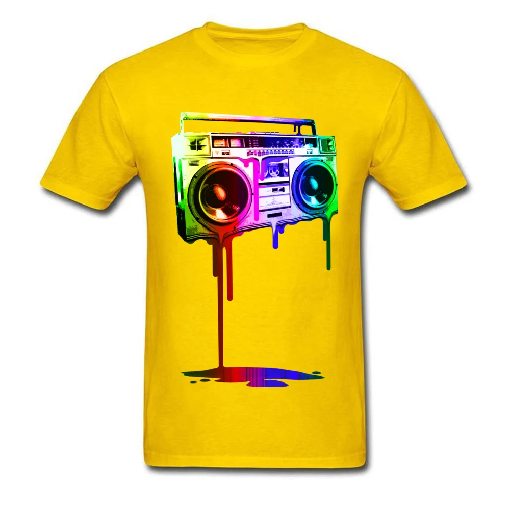 Pure Cotton Male Short Sleeve Melting Boombox digital rainbow look T-shirts Design Tops Tees Funky Birthday Crewneck T-Shirt Melting Boombox digital rainbow look yellow