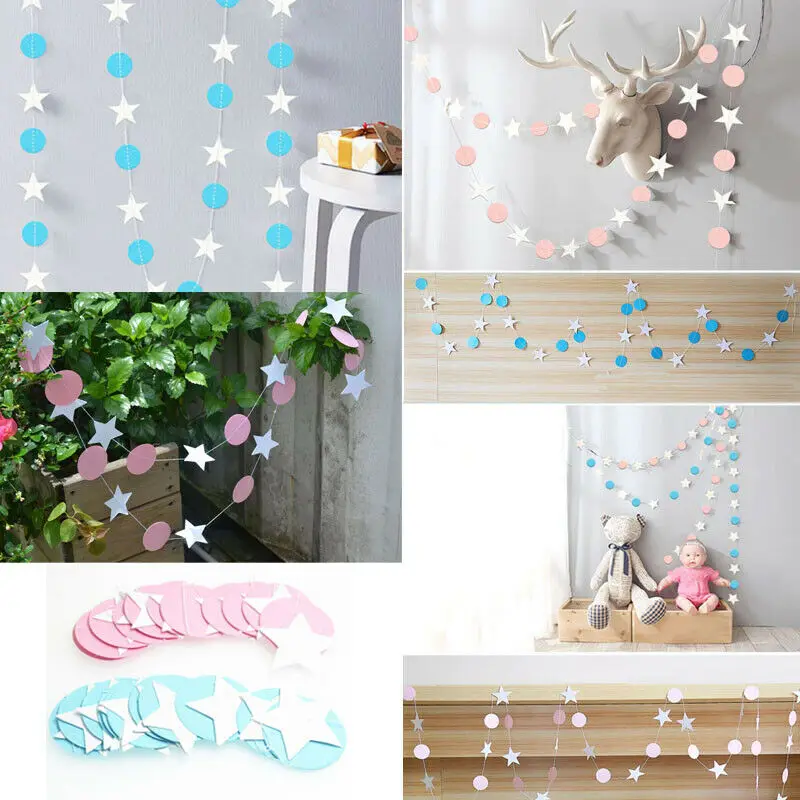 Paper Garland Strings Star Shape Dot 2M Bunting Home Wedding Party Banner Hanging Decoration | Дом и сад