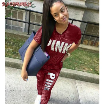 

RAISEVERN Women Suit Hot Letter Print Tracksuits Women Two Piece Set Spring Street T-Shirt Top And Jogger Set Suits Casual 2pcs