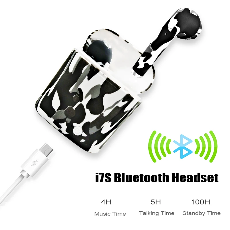 M&J I7S TWS camo Earbuds Ture Wireless Bluetooth Double Earphones Twins Earpieces Stereo Music Headset For All Bluetooth Mobile