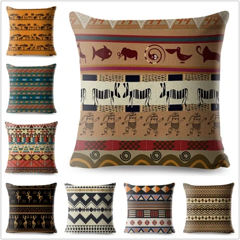 

African Pattern Pillow case Geometric Linen Cotton 45*45 Cushion Cover for Sofa Home Decorative Printed Striped Throw Pillowcase