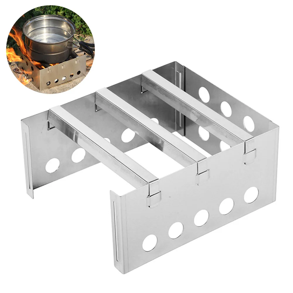 

Firewood Burning Backpacking Outdoor Picnic Stainless Steel Barbecue Grill Square Camping Stove Portable Hiking Tent Removable