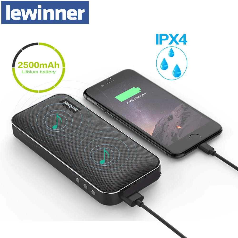 

lewinner BT205 IPX4 waterproof Bluetooth speaker 10W Mini Portable Wireless Loudspeaker Soundbox with 2600mAh Power Bank