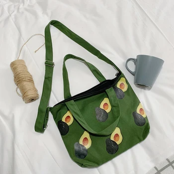 

Ins Small Fresh Avocado Canvas Shoulder Bag Wild Student Female Portable Bag