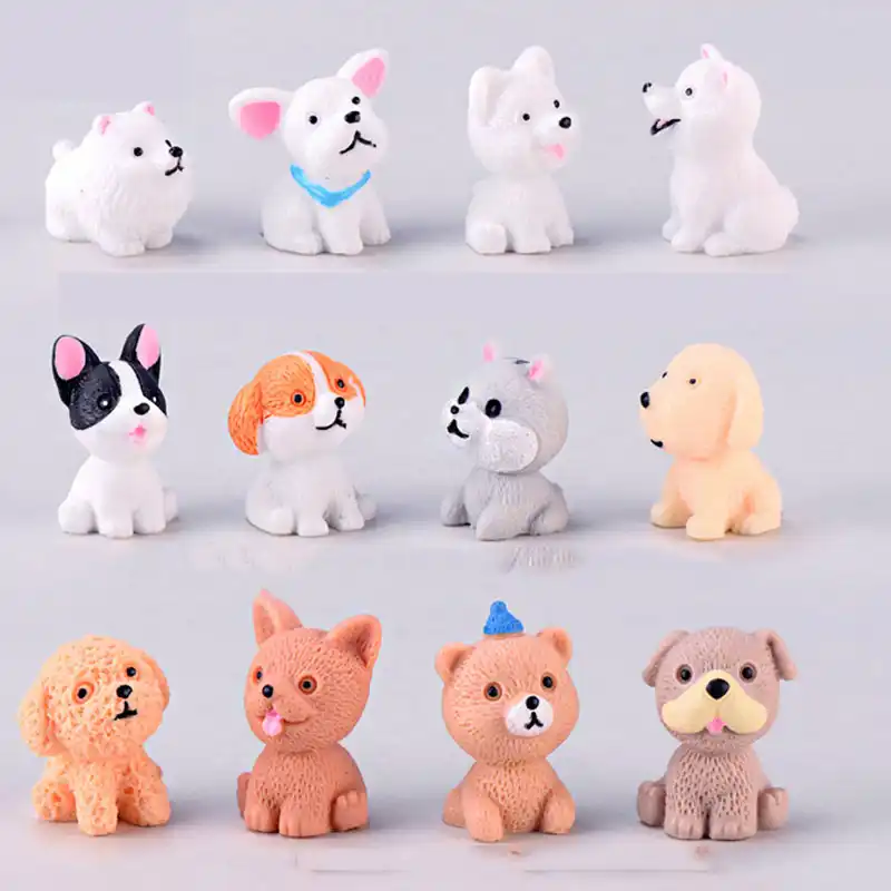 12 estilo mini bonito cão de fadas jardim estatuetas em miniatura decoração do bolo resina artesanato ornamento gnomos musgo terrários decoração