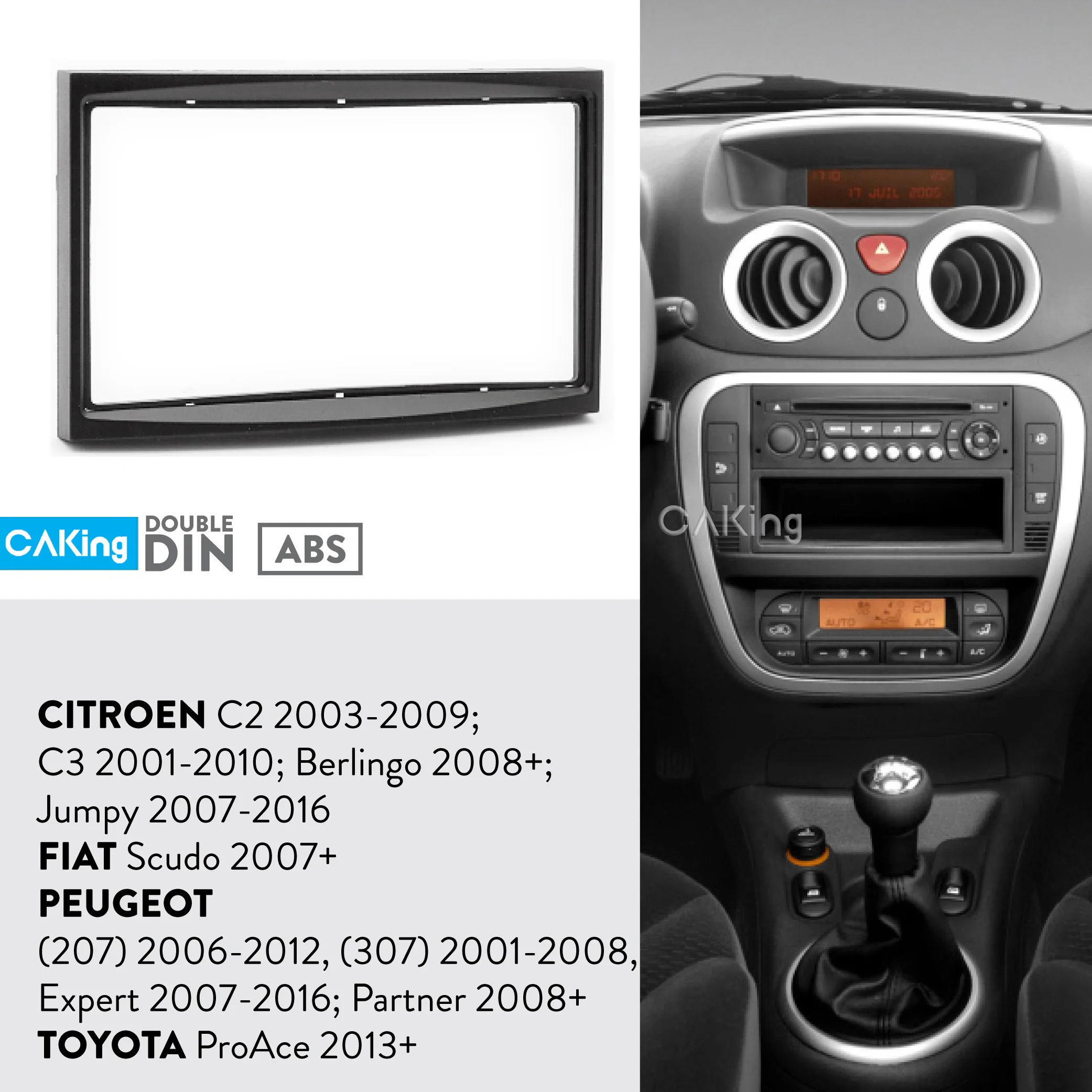 Partner/ Expert Car Radio Installation Kit Double DIN Car Radio for Peugeot 207 / Black 307