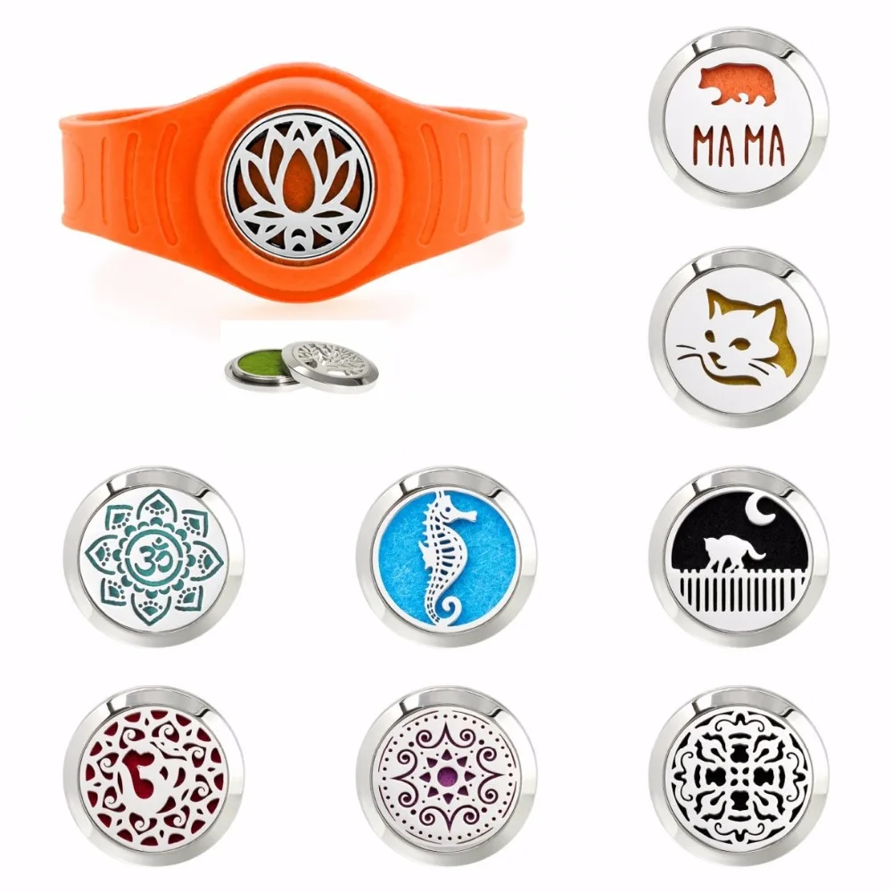 

25mm Twist Screw 316L Stainless Steel Aromatherapy Diffuser Bracelet Watch Silicone Bangle MAMA Bear Perfume Locket 10 Pads